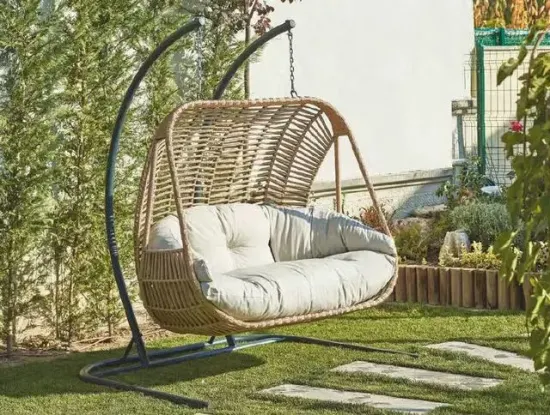 Ei-Rattan-Camping-Schaukelstuhl mit Veranda-Außensitzbänken, Garten-Terrassenüberdachung