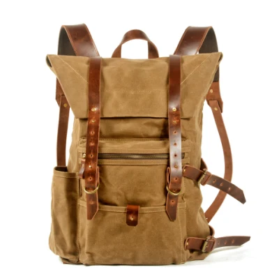 Waste Soil Retro Outdoor Rucksack mit großer Kapazität, Ölwachs, wasserdichtes Leder, Segeltuch, Reisen, Bergsteigen, Camping, Rucksack im Militärstil